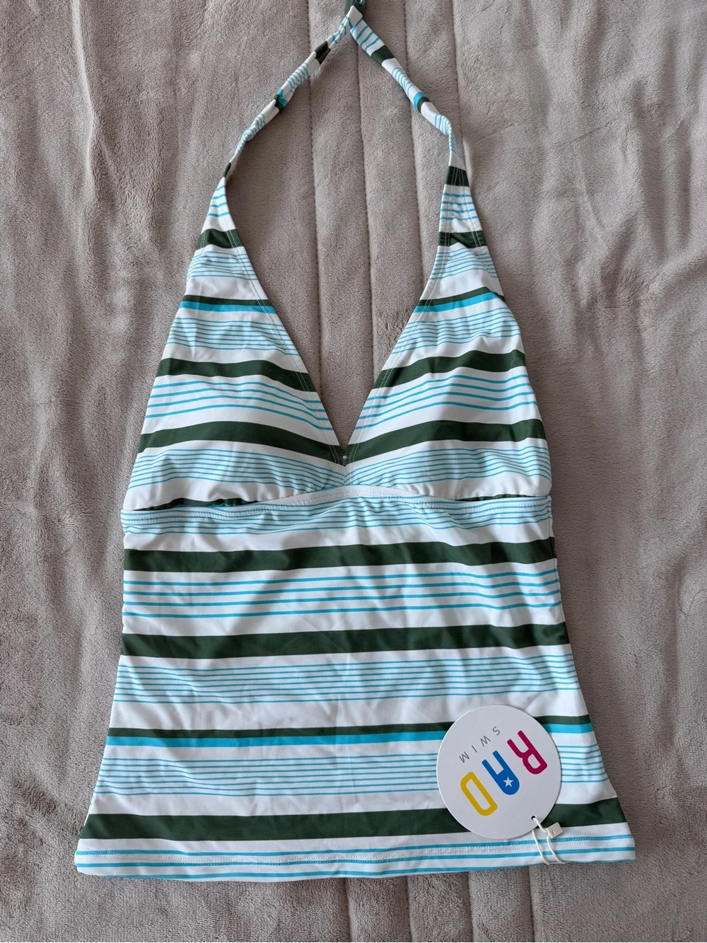 RAD Swim Kimber Tankini Set Size Large Green Blue Striped Boyshort Swimsuit